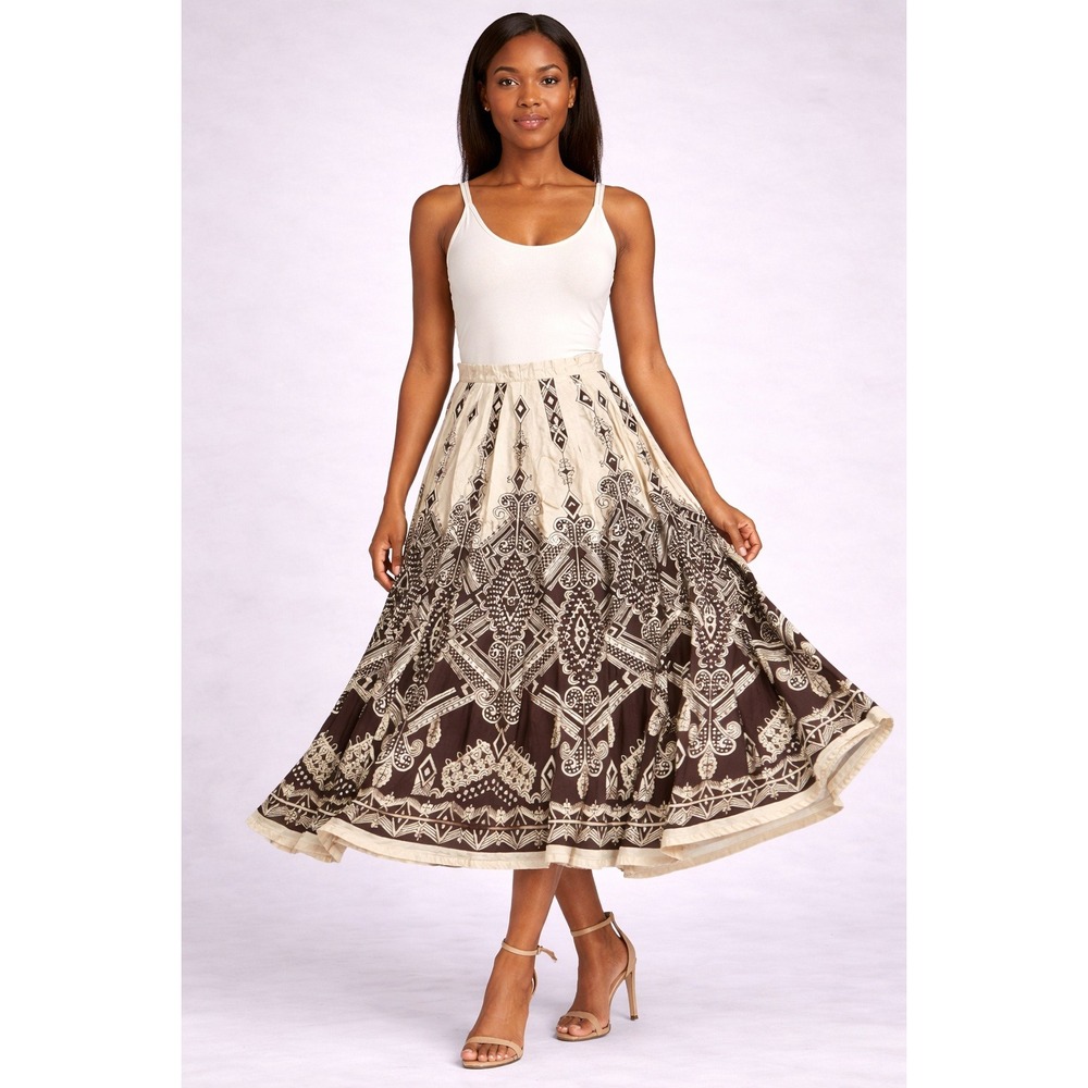 For The Republic Skirt Size 8‎ Brown Cream Boho Floral Cottagecore Retro